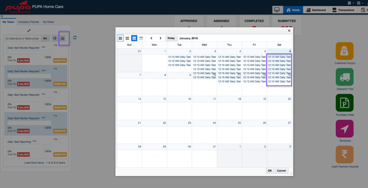 Calendar view for all your tasks