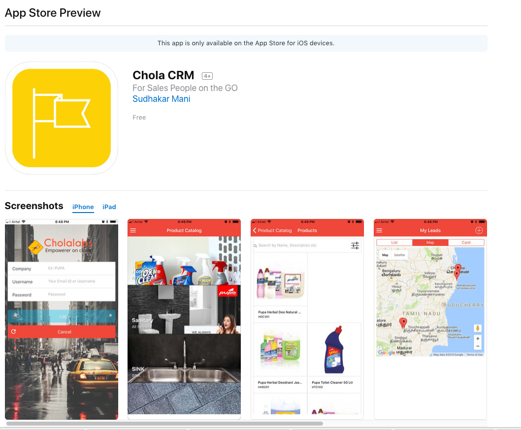 Chola CRM live on App Store